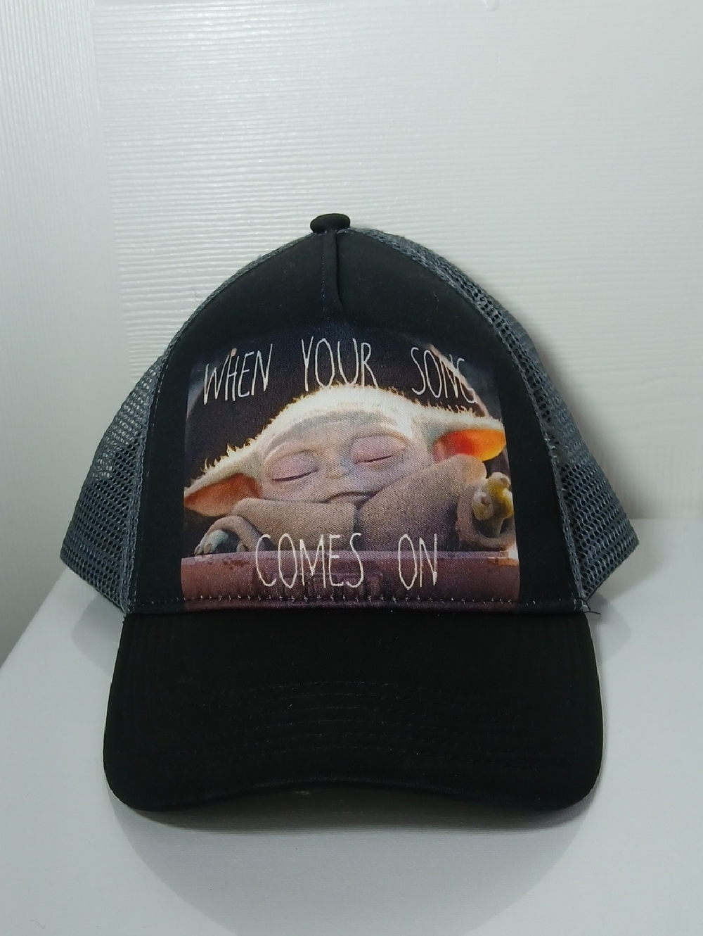 Star Wars‎ Black Mesh Trucker Hat with Baby Yoda Graphic
